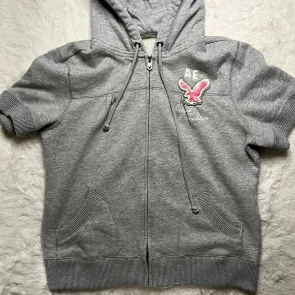 American Eagle Gray Zipup Cuff Hoodie - Picture 1 of 7